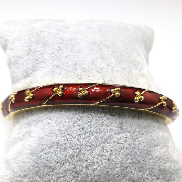 Napier Red Enamel Gold Plated Hinged Bracelet, Metallic Red Enamel, 1990s - Picture 5 of 10